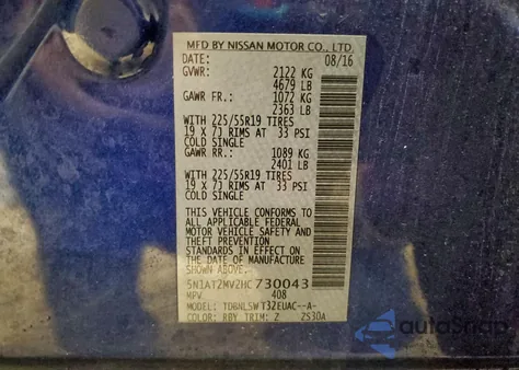 2017 Nissan Rogue Sv from USA, damaged, VIN 5N1AT2MV2HC730043